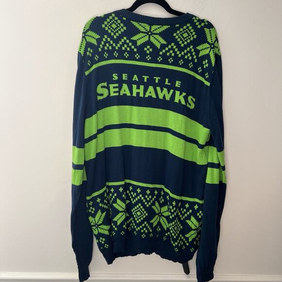 NFL Team Apparel men’s Seattle Seahawks Navy Neon Green‎ Light Up Sweater Sz XL - Picture 2 of 10